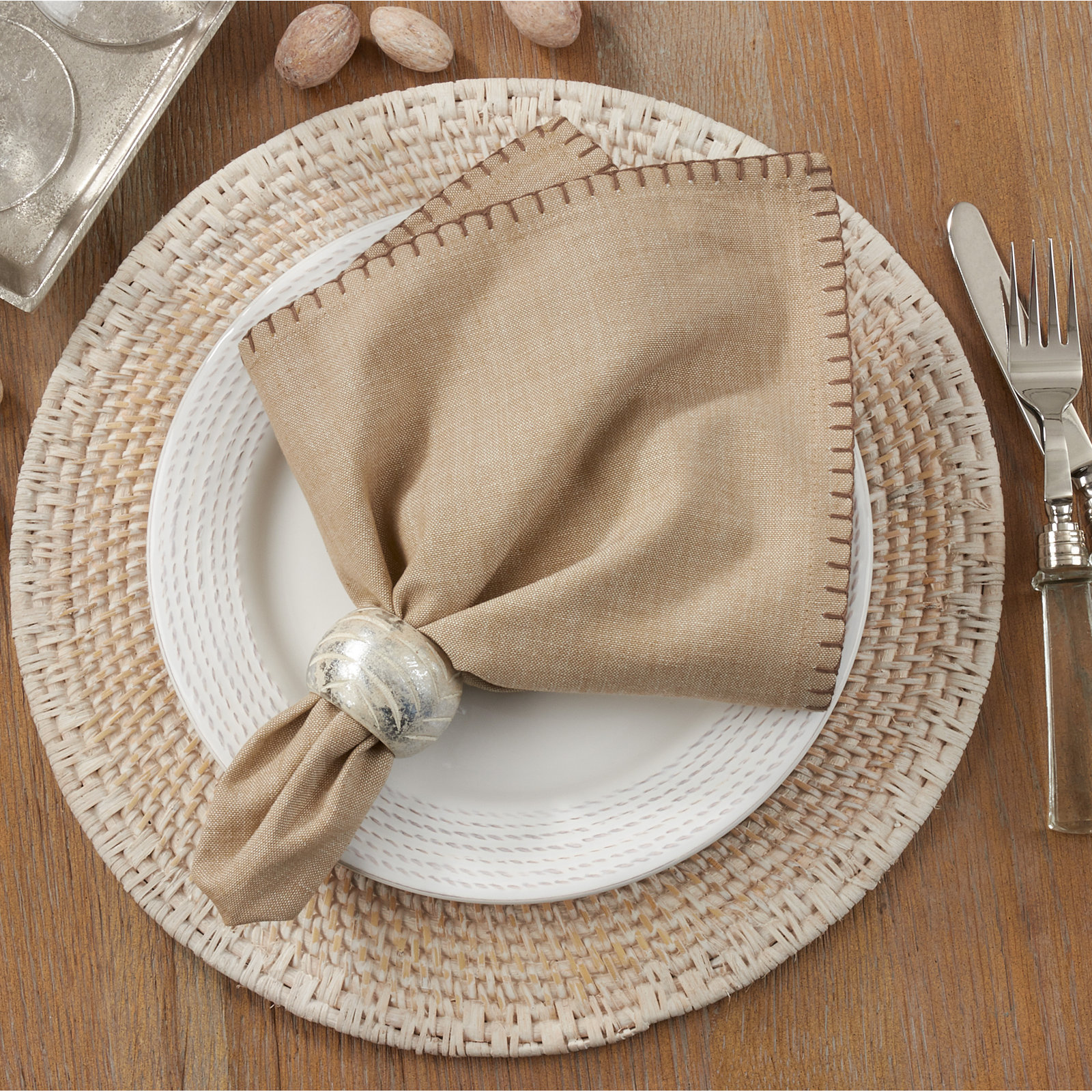 Ivara Whip Stitched Design 20" Cotton Napkin, Natural