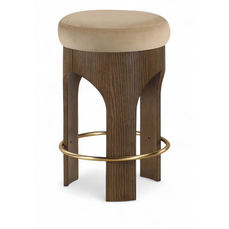 Tabouret de comptoir rembourré en velours Bocceli, Velours beige, Brun