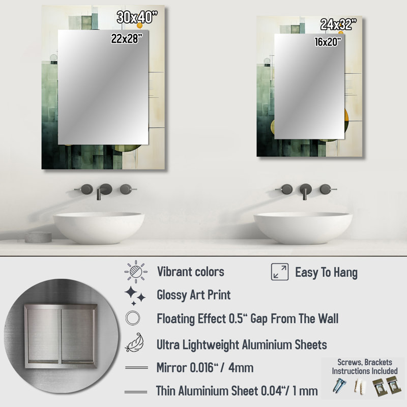 Olive Orbits Abstract Shapes I - grand miroir mural, formes uniques et abstraites, 32 po x 24 po