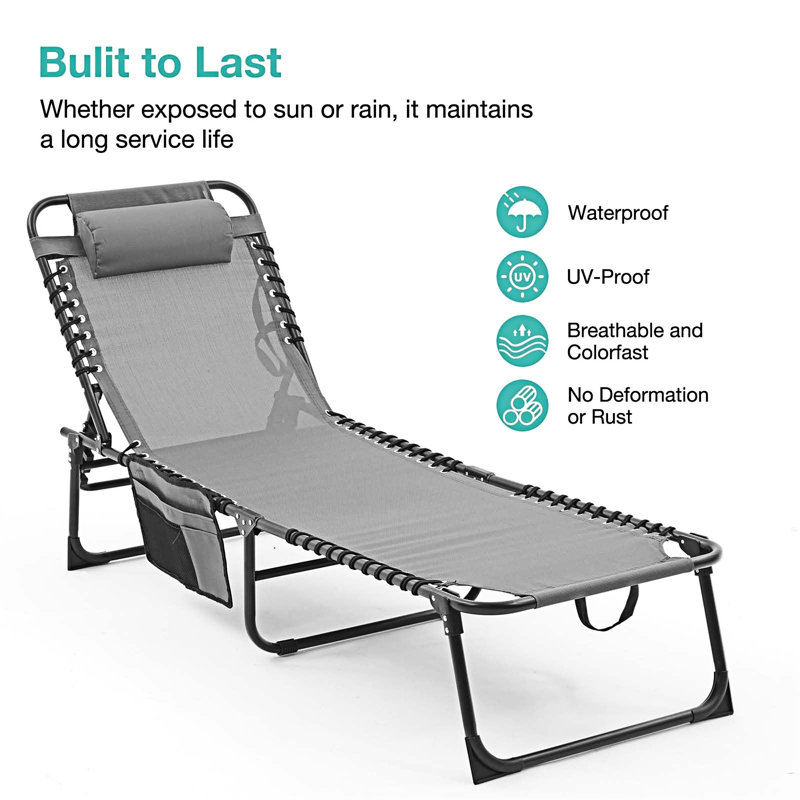 Outdoor Folding Chaise Lounge Chair Set Of 2, Gray, 2