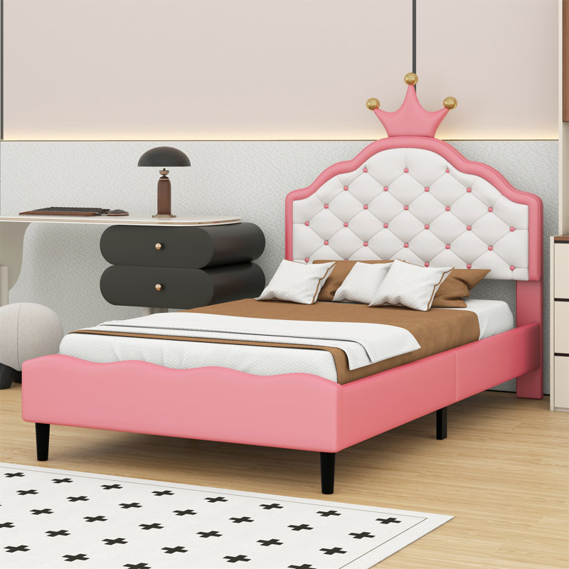 Lit princesse en cuir PU avec tête de lit, Lit simple