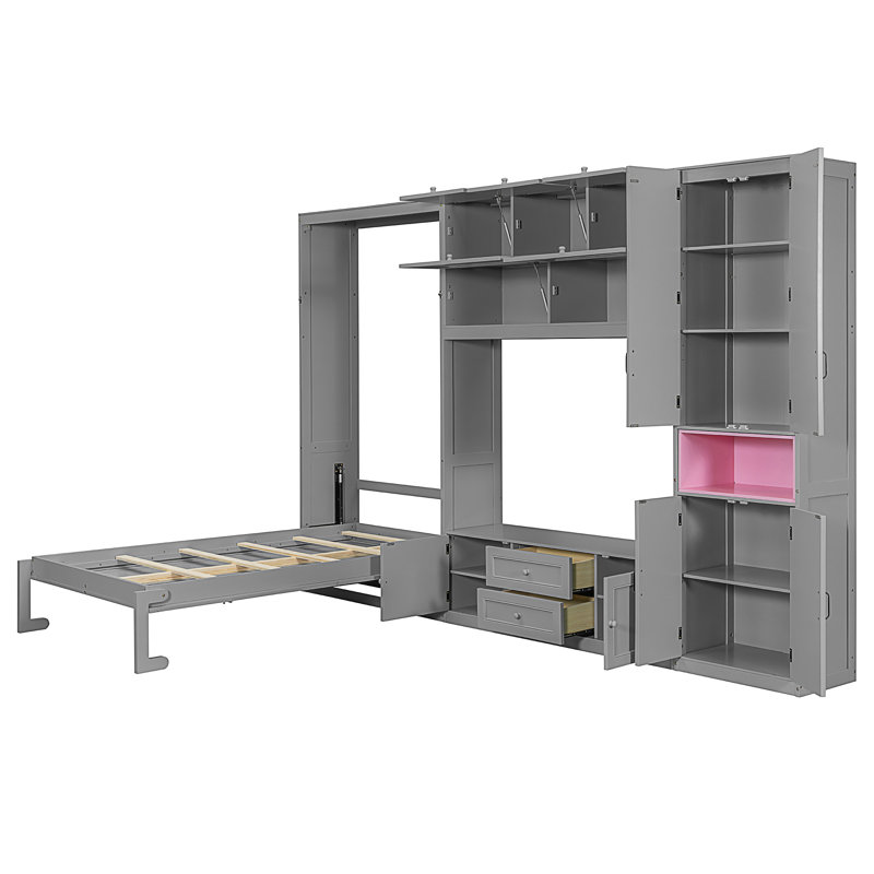 Lit escamotable en bois avec meuble télé, Gris