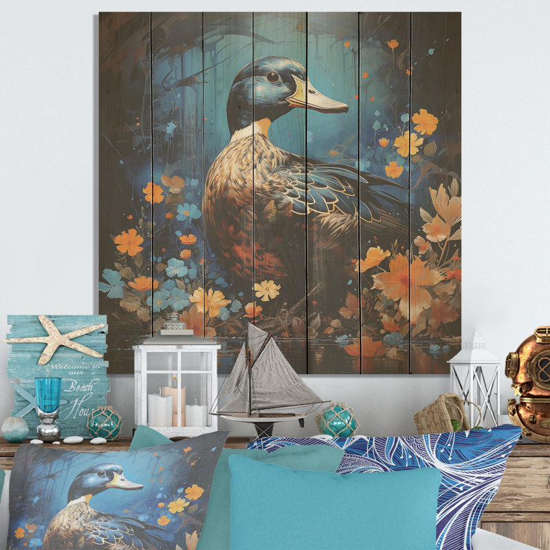 Blue Duck Midnight Ponder II - Canard sur bois, H 30 po x l 30 po