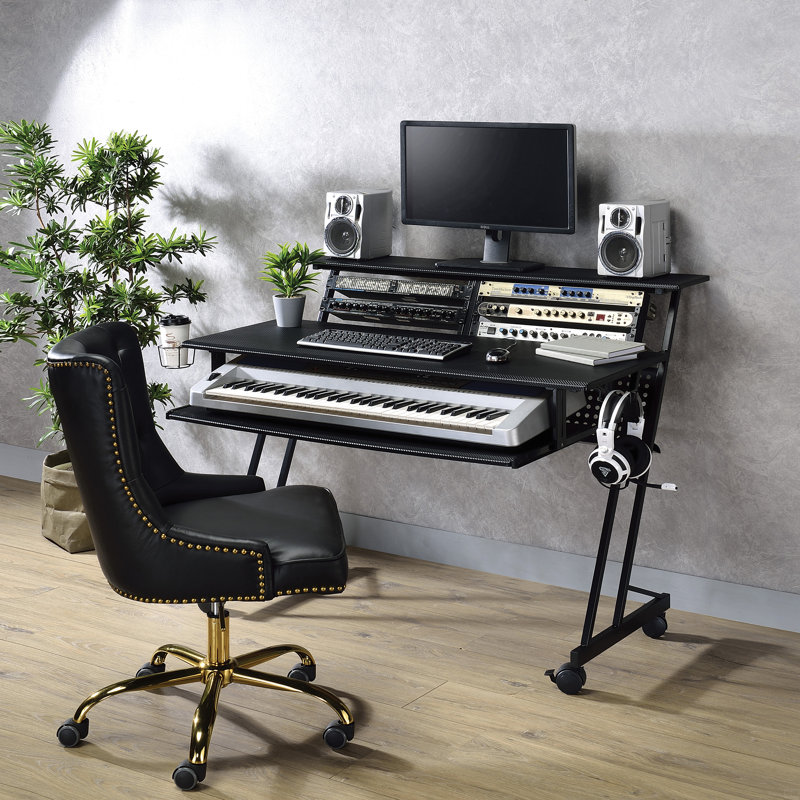 Bureau de studio d'enregistrement de musique avec plateau à clavier, Noir