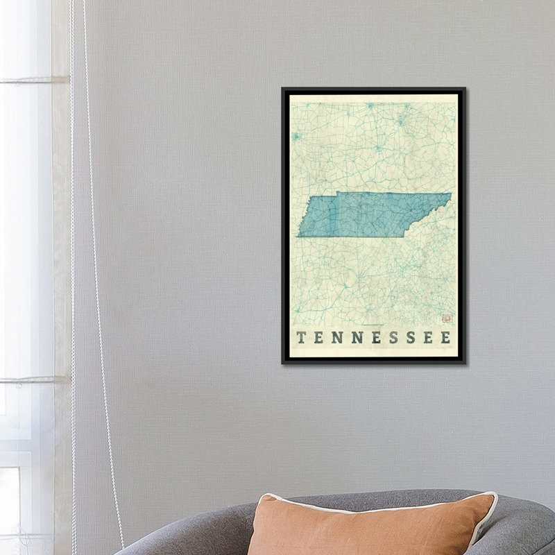 « tennessee map », impression sur toile, H 26 po x l 18 po x P 1,5 po, Toile avec cadre noir, Pas de tapis