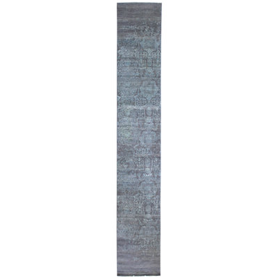 Erased Wool Abstract Area Rug in Gray/Silver/Turquoise