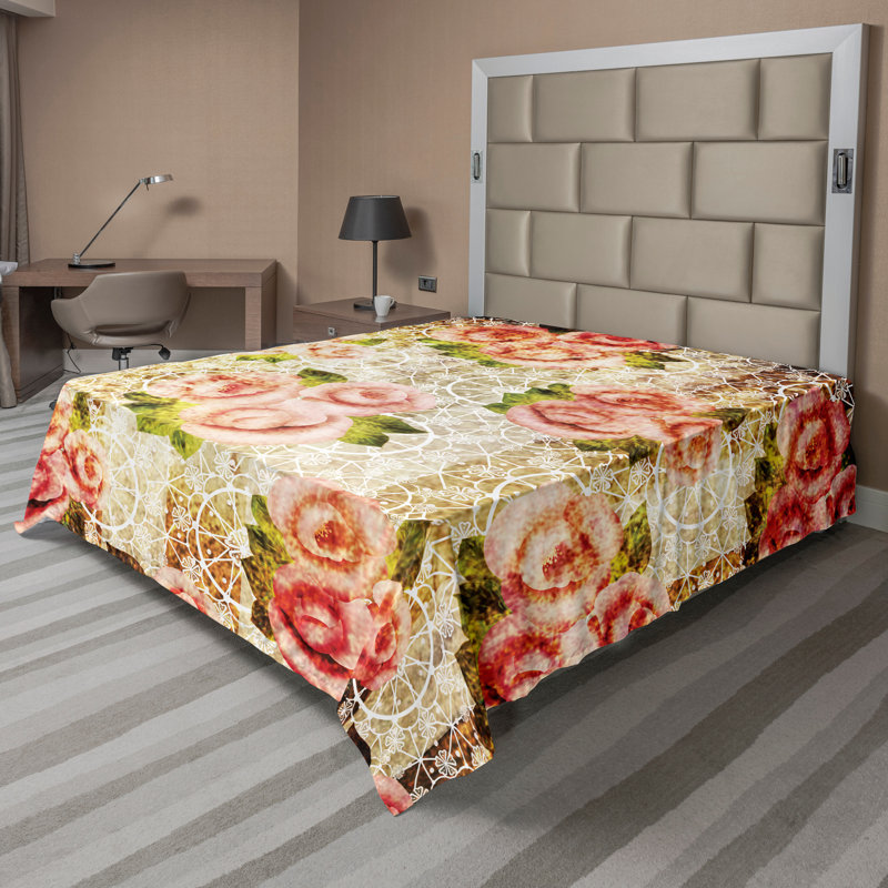 Drap plat Ambesonne Orient, Drap plat grand, Rose, vert, crème / floral