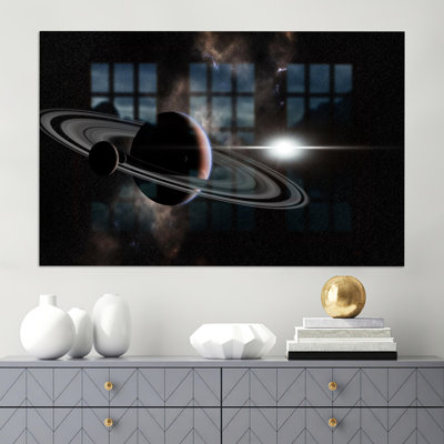 Starry Sky Printed On Large Tempered Glass For Personalized Home Decor Art Featuring Landscape Of The Galaxy With Saturn