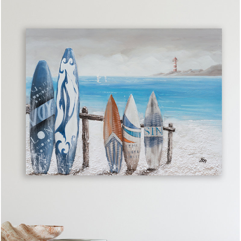 Sur la plage - peinture sur toile tendue, H 36 po x l 48 po x P 1,5 po