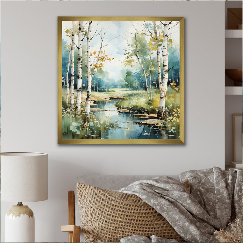 «Birch Woods Whispering Winds X», art mural encadré de bouleau, H 30 po x l 30 po x P 1 po, Cadre doré simple