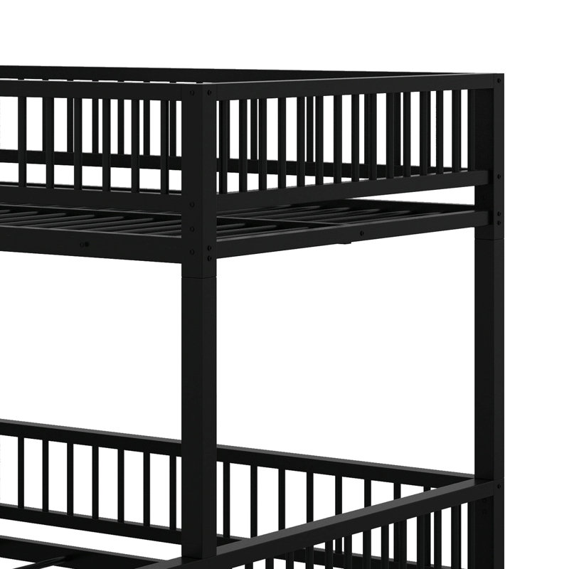Full XL Over Queen Floor Bunk Bed Frame With Ladder, Black, Full XL Over Queen