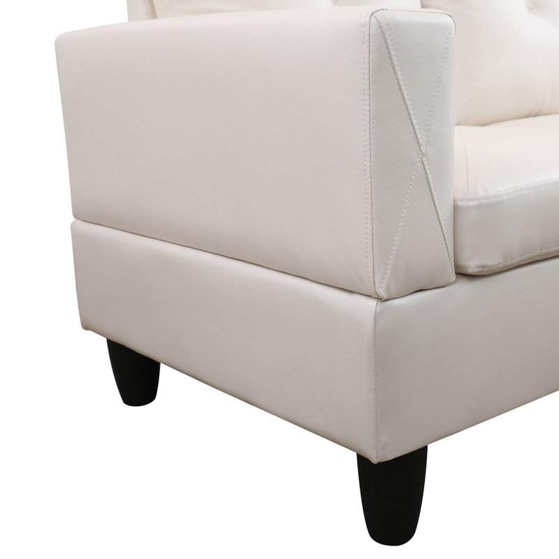 Halid Wide Sofa & Chaise with Ottoman, Right Hand Facing, Faux Leather Beige