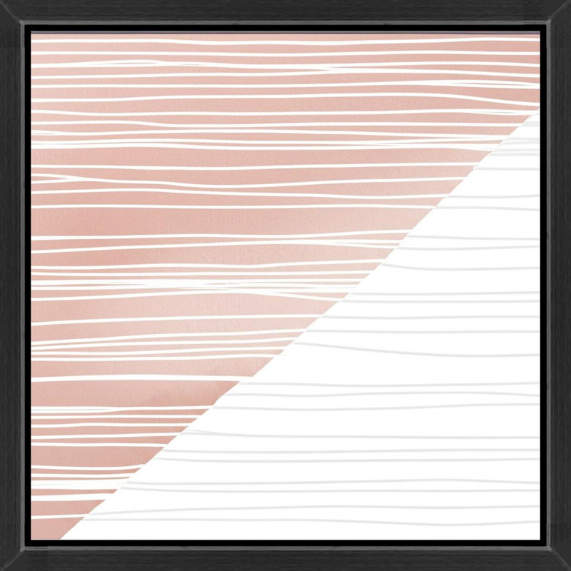Minimaliste rose et lignes blanches - Art mural sur toile encadrée, 24" H x 24" W, Brown