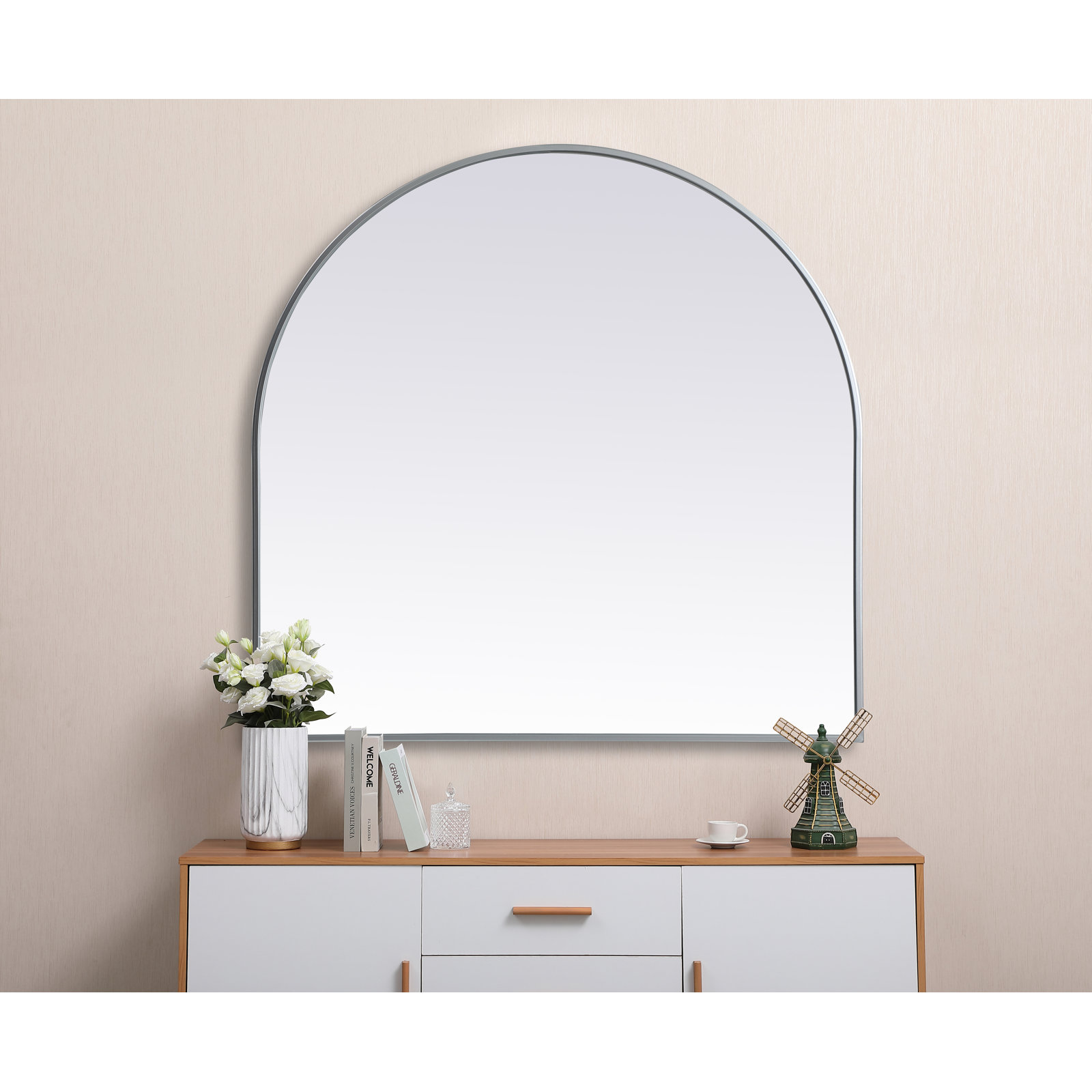Sabine Metal Arch Wall Mirror, Silver, 36" x 36"