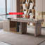 Bureau 5 tiroirs kaki + doré fritté en L + bois massif + acier inoxydable-917207092-917207094