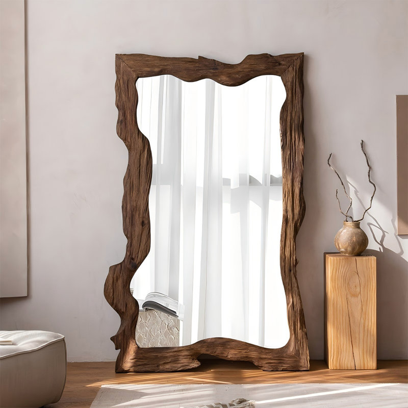 Miroir sur pied pleine longueur 70,87 "en bois massif rétro, H 70,87 po x l 39,37 po x P 2,56 po