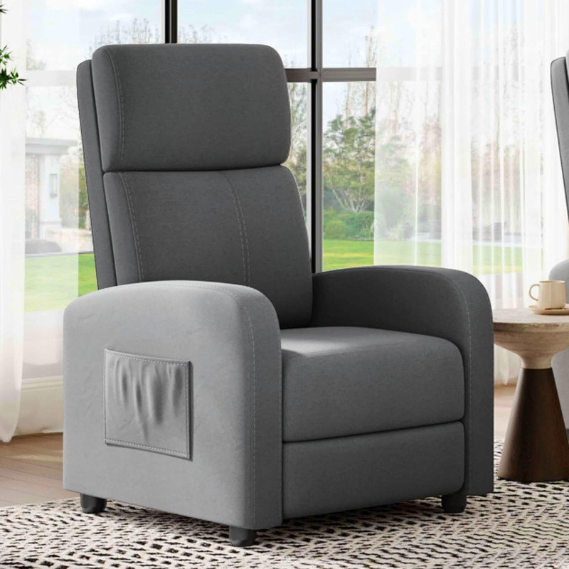 Linen Fabric Manual Recliner Chair with Side Pocket, Push Back Recliner for Living Room & Bedroom, Dark Gray