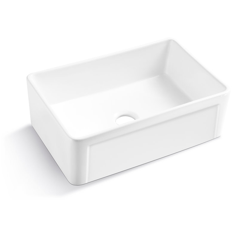 Évier de cuisine en céramique 30 po x 20 po - Chauffe-bol simple blanc, égratignure, antirouille, tablier d'insonorisation, chaleur avant, teinture et caractéristique