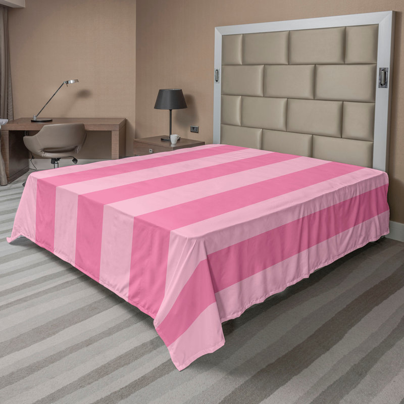 Drap plat moderne de style bohème Ambesonne, Drap plat grand, Rose pastel / rose / motif rayé rosé