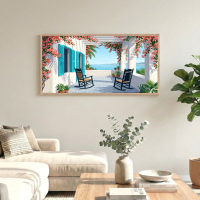 Seaside Terrace Canvas Wall Art Oil Painting Print Set Of 1