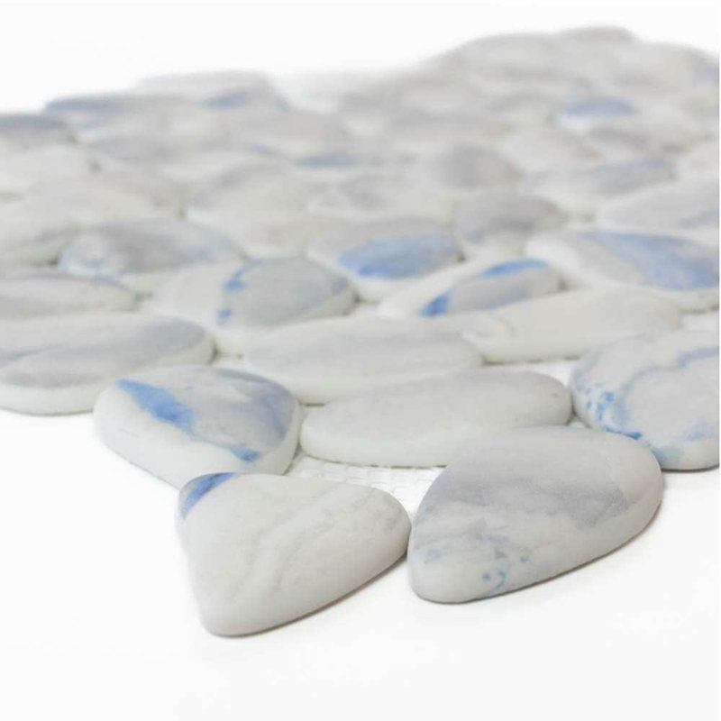 Huron Glass Pebbles Mosaic Tile, Blue