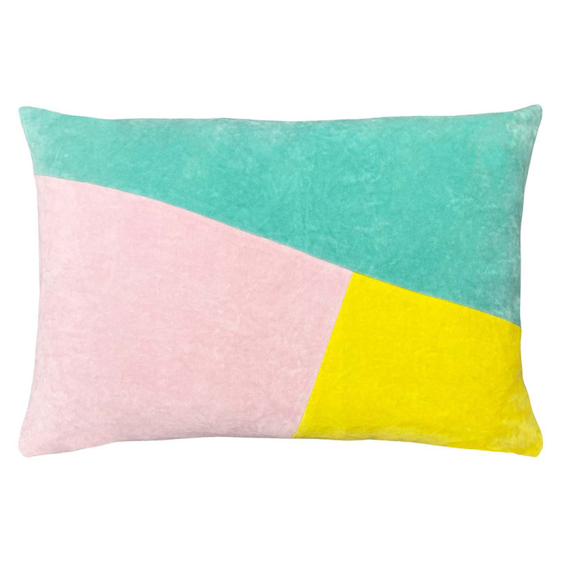 Geometric Rectangular Lumbar Cushion, Mint/Pink/Lemon