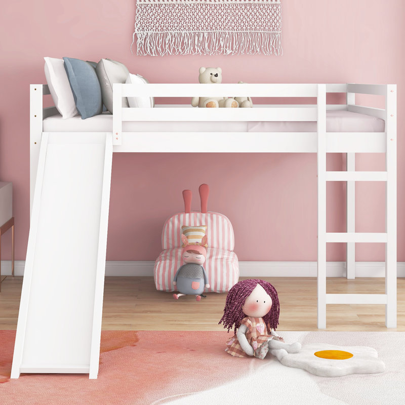 Lit mezzanine en bois massif avec glissade sécurisée en blanc - offrant la tranquillité d'esprit convoitée pour le désir