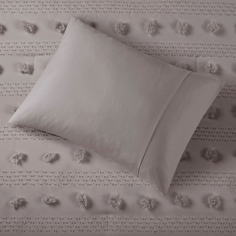 Hypoallergenic Polyester Bedding Set, Grey Comforter With Jacquard Style