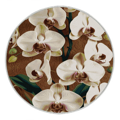 Tapis botanique beige lavable à la machine