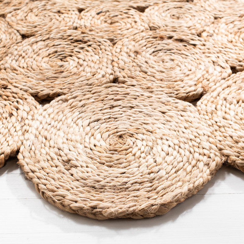 Tapis de couleur unie en fibre de jute tissé à la main Siljan, Rond 4 pi