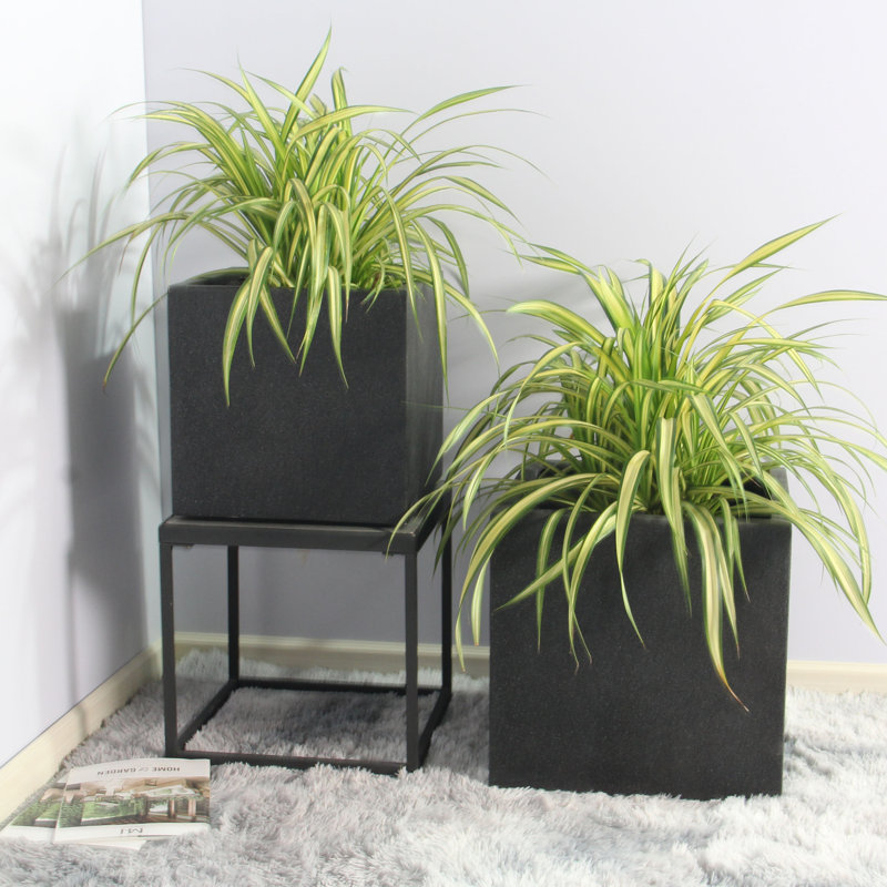 Poly Fiber Stone Planter Box Set, Black