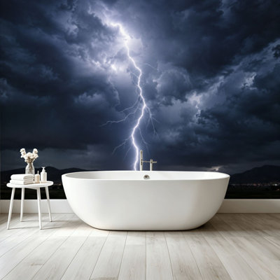 Peel and Stick Wallpaper Wall Mural Thunder lightnings stormy sky summer Wall Art Self Adhesive and Removable