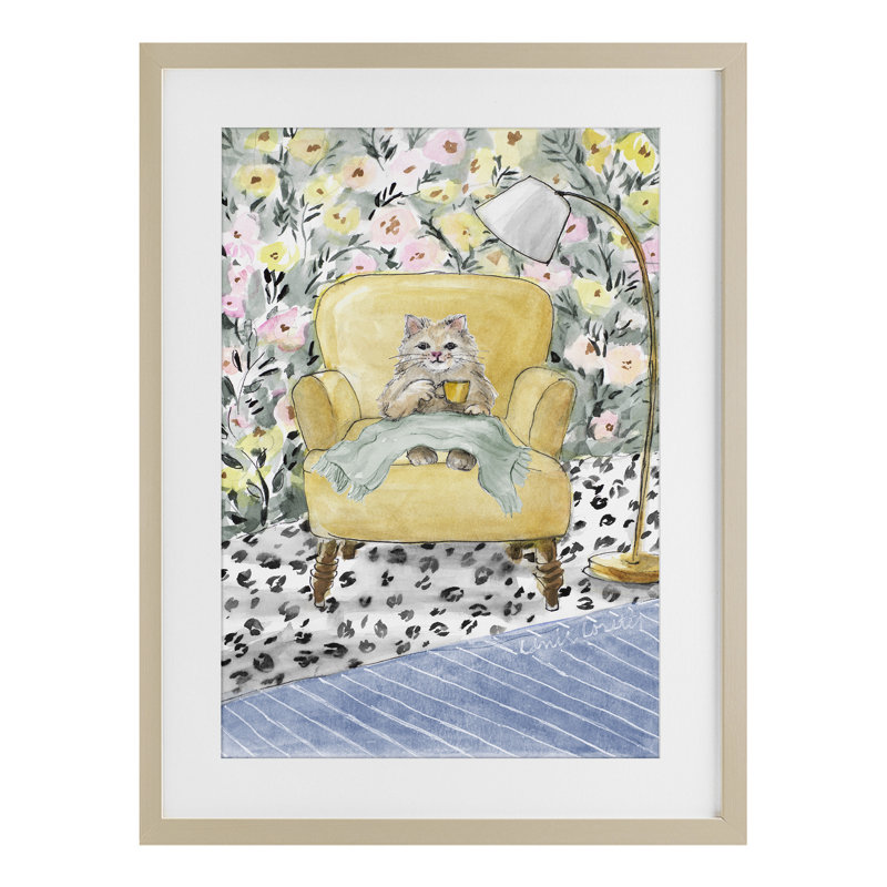 Cozy Cat Corner, reproduction encadrée sous verre, design par Lanie Loreth, H 20 po x l 14 po, Cadre de récolte en pin