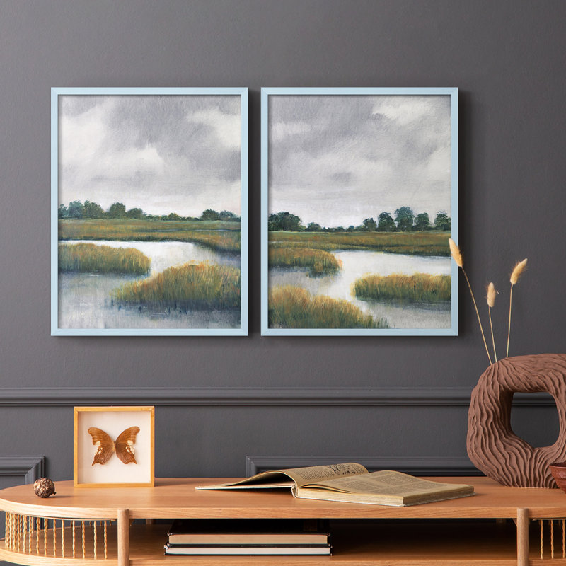 «Salt Marshes I», reproduction encadrée de qualité supérieure - prête à être accrochée - aucun clou requis - aucun clou requis
