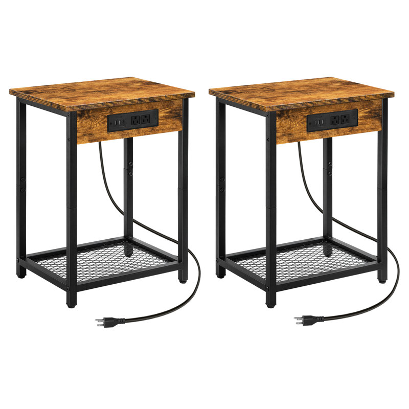Ensemble de table de bout et prises encastrées de 21,26 po de hauteur Fika, Brun / noir