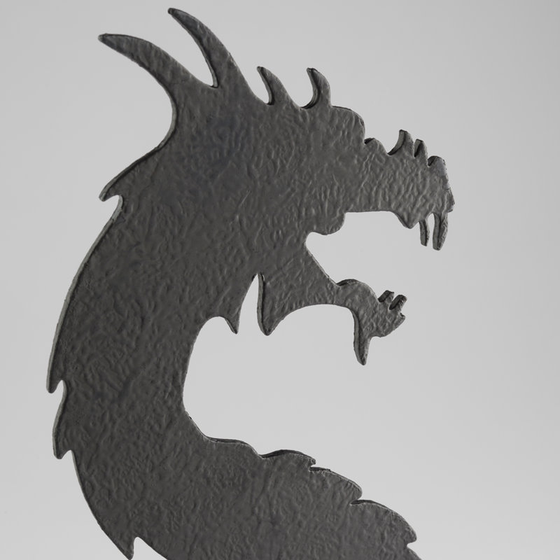 Black Iron Dragon Sculpture on Clear Base