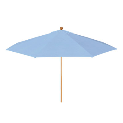 11 Foot Teak Wood Commercial Patio Umbrella With Fiberglass Ribs Pulley Lift In Air Blue Sunbrella