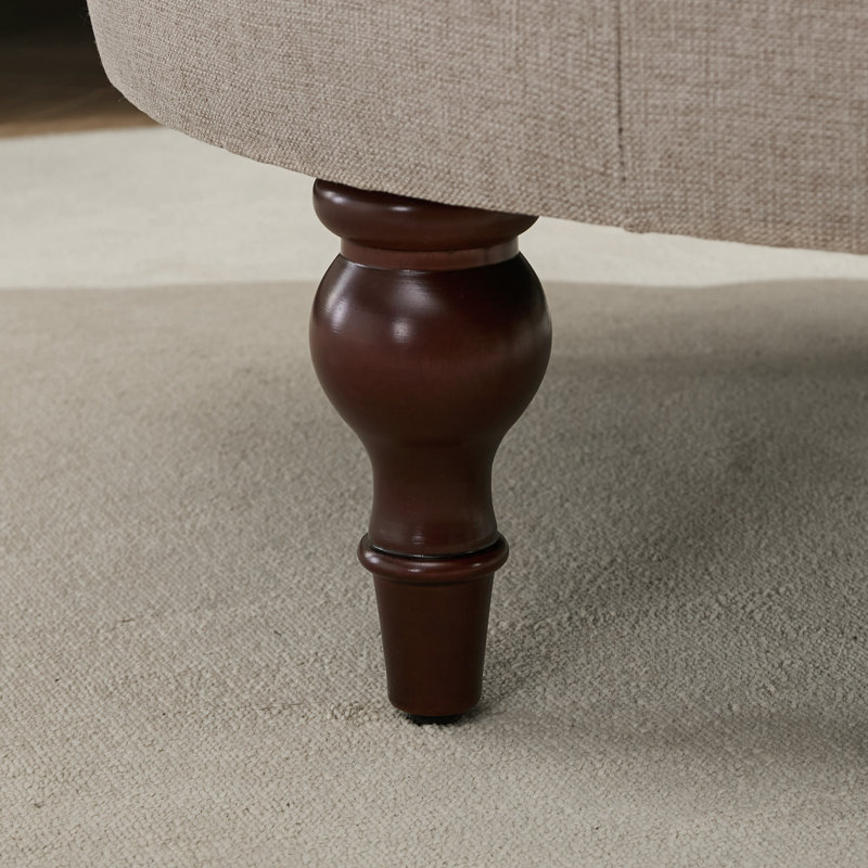 Ellersick Versatile Round Water-Resistant Linen Upholstered Storage Ottoman, Light Brown