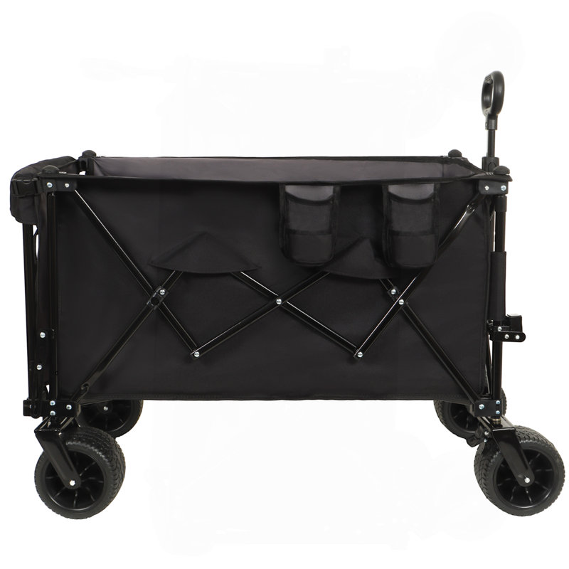 Chariot pliable avec hayon rallongé, chariot de rallonge de chariot extra long, chariot de chariot de plage robuste 480 lb avec de grandes roues tout-terrain, noir-gris