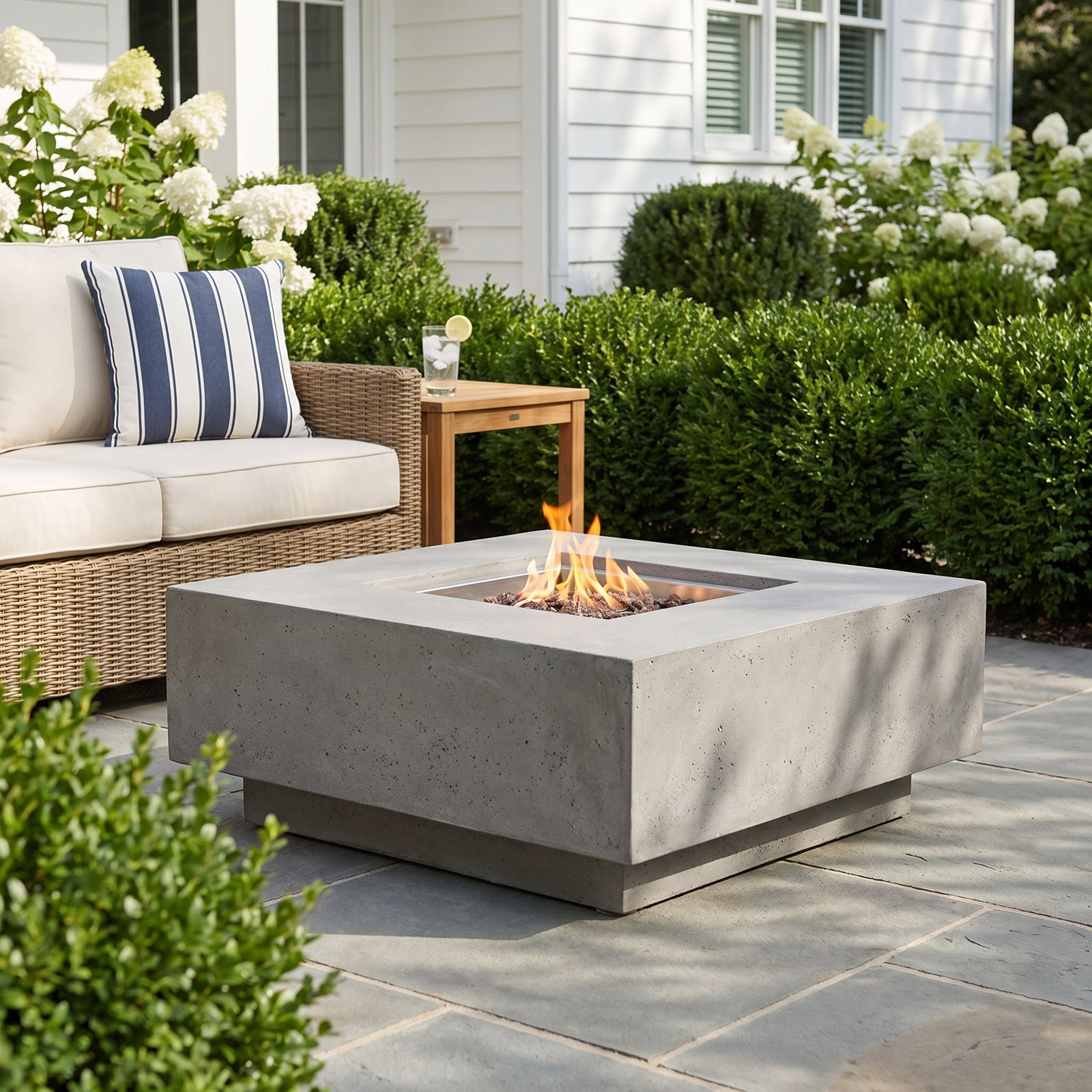Square Fire Pit Table, Propane, Light Gray