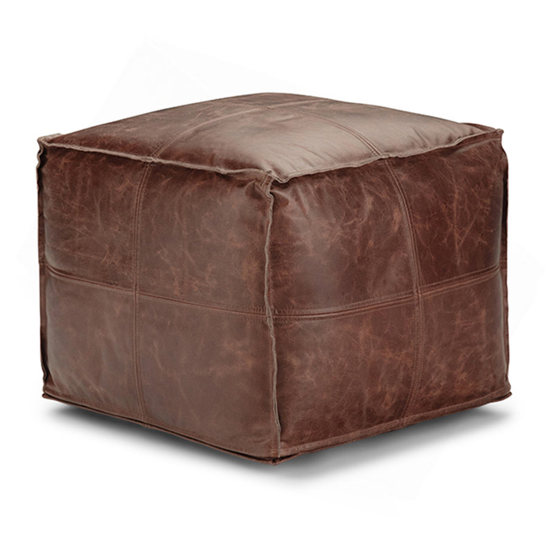 Repose-pieds carré en cuir véritable brun Sheffield, Brown
