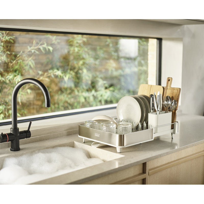 Extend Stainless Steel Expandable Dish Rack, Light Stone/Silver