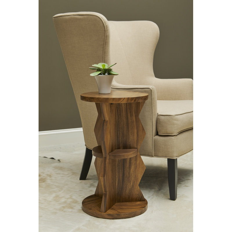 Transitional Brown Parota Wood Round Spot Table