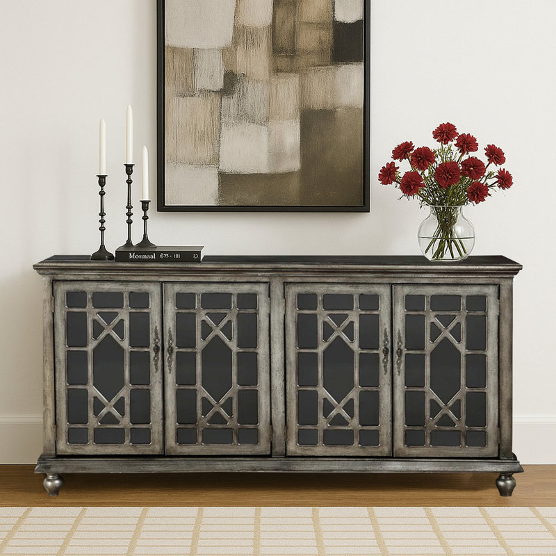 Ira Wood Four Door Credenza, Metallic Grey