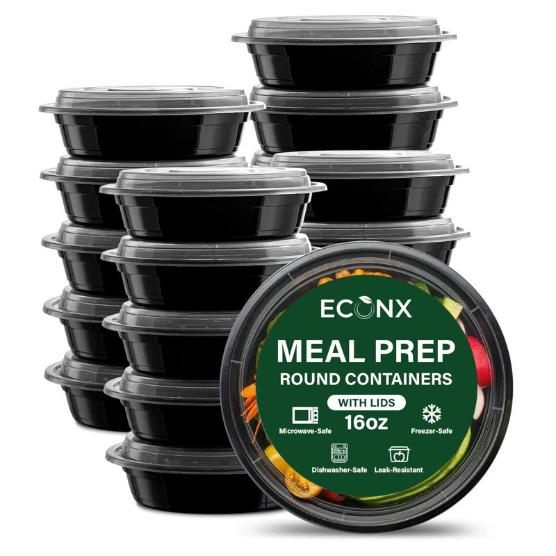 16oz Roud Black Base Meal Prep Takeaway Container Pack of 50