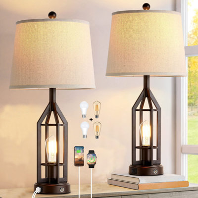 Farmhouse Table Lamps For Living Room Set Of 2, 3-Way Dimmable Touch Control Bedside Lamps With 2 USB Charging Ports, Bedroom Reading Lamps For Nights -  Longshore Tides, 50460D6E08C0466F8653582CF70662D8