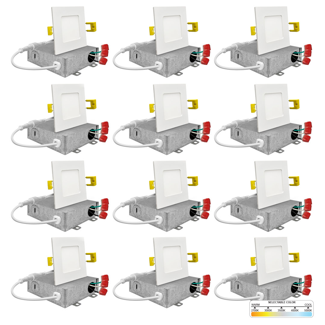 Panel Downlight 3'' Selectable Color Temperature Dimmable Air-Tight IC Rated LED Canless Recessed Lighting Kit (Set of 12) NUWATT