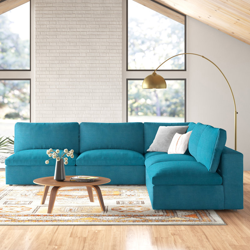 Copper Grove Hrazdan Down-filled Overstuffed 5-piece Sectional Sofa Set, Teal Plainweave