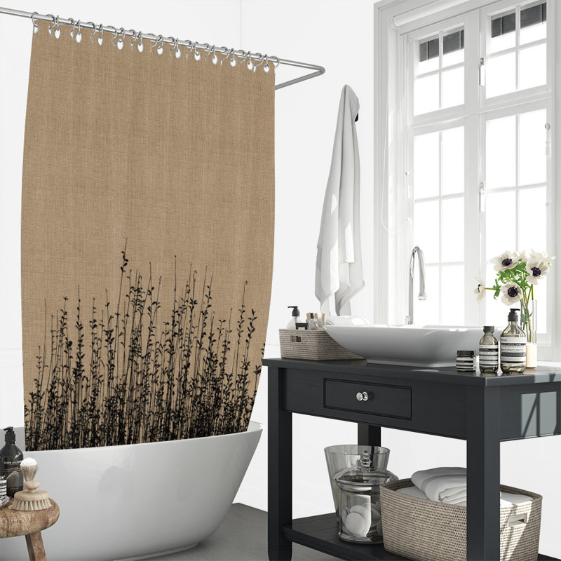 Talita Shower Curtain, Tan, Black, 72" H x 70" W x 6" D