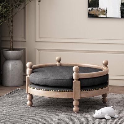 Medium Pet Bed With Contemporary Design, 28.95 W X D 15.46 H, Upholstered, Nailhead Trim, 100% Charcoal Bed, Medium, Material